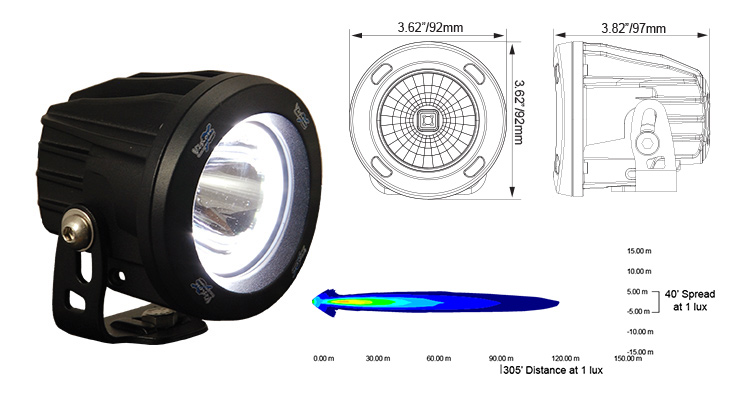 Vision X Lighting 9140896 Xil de opr110 de Optimus redondo Series mando a 1 de Faro LED 10 W de 10 ° de 1052 lm 